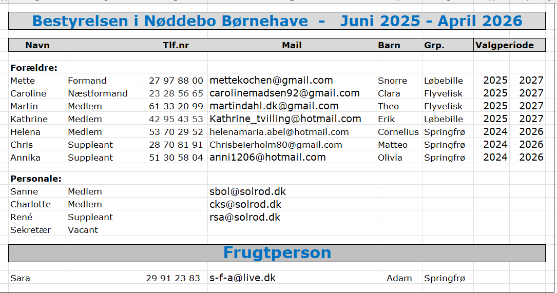 Bestyrelses medlemmer